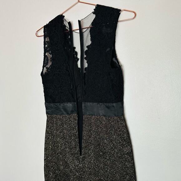 Theia Gold & Black Midnight Lace Crewneck Lace See Through Sheath Dress Size 6 - Picture 8 of 16